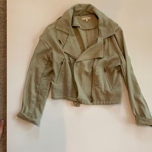 Beige linen material short jacket. Side zippers. Size medium